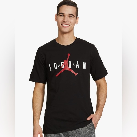 EUC Jordan Air Black/White/Red Wordmark Short Sleeve T-Shirt - Picture 1 of 7